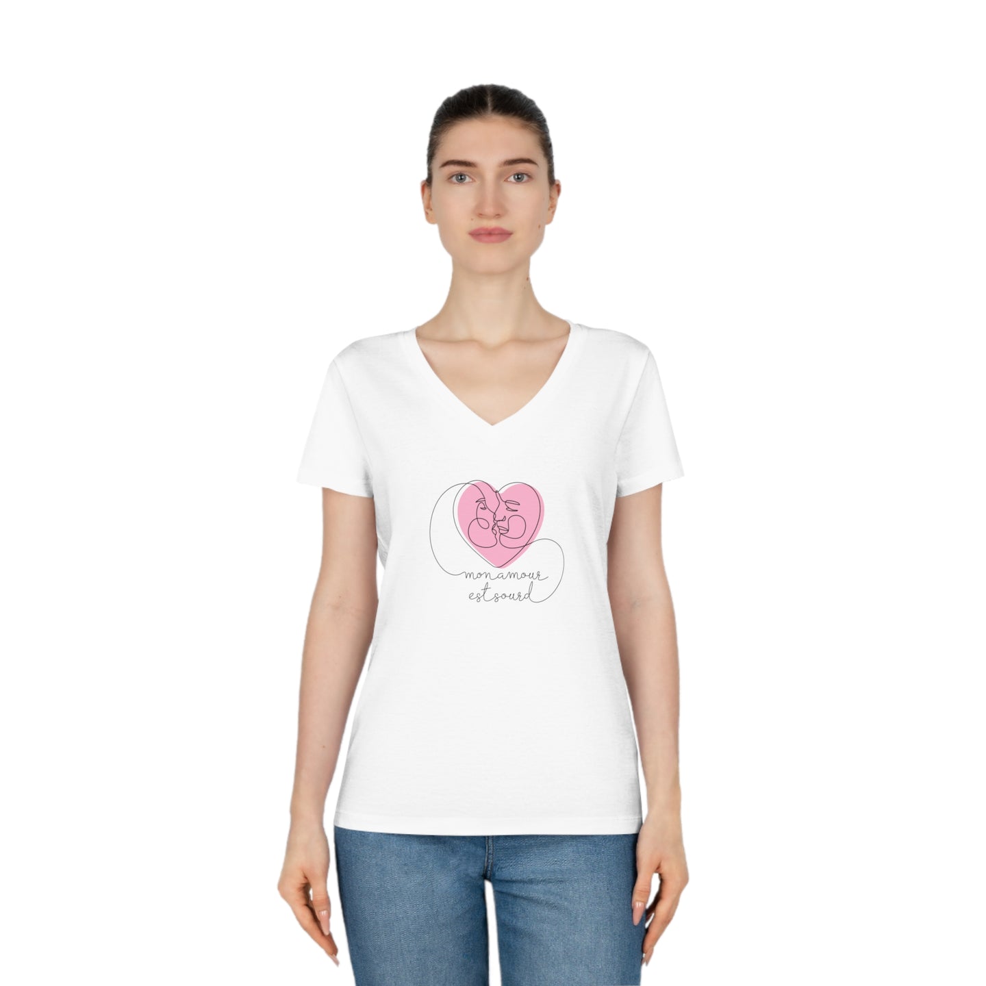 T-shirt à col V pour femme 