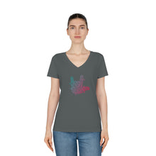 Charger l&#39;image dans la galerie, T-shirt à col V pour femme &quot;I love you&quot; en langue des signes 3
