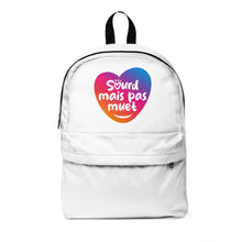 Charger l&#39;image dans la galerie, Sac à dos blanc &quot;Sourd mais pas muet&quot; 1
