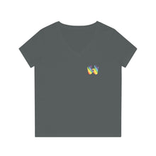 Charger l&#39;image dans la galerie, T-shirt à col V pour femme &quot;Solidarité&quot; en langue des signes
