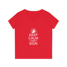 Charger l&#39;image dans la galerie, T-shirt à col V pour femme &quot;Keep calm and sign&quot;
