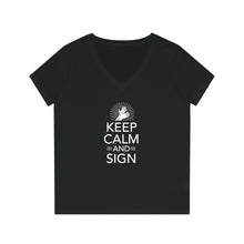 Charger l&#39;image dans la galerie, T-shirt à col V pour femme &quot;Keep calm and sign&quot;
