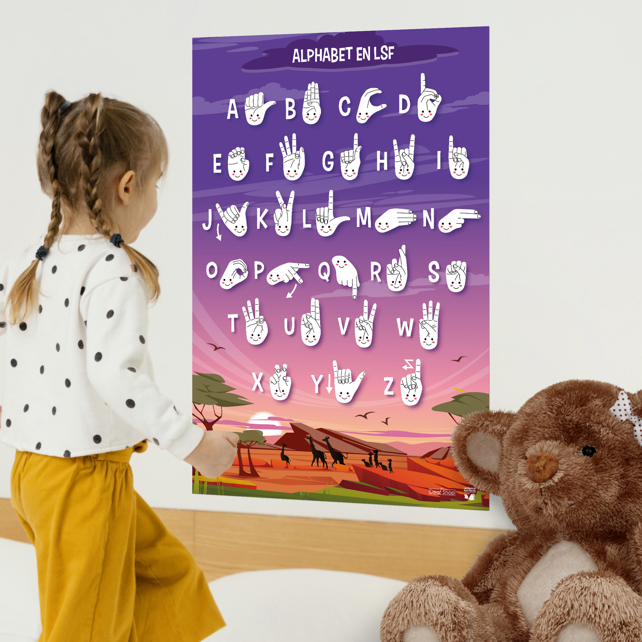 Affiche 2 - Alphabet en LSF pour enfants (Safari)